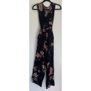 Black Floral Short Sleeve Jumpsuit, Lightweight